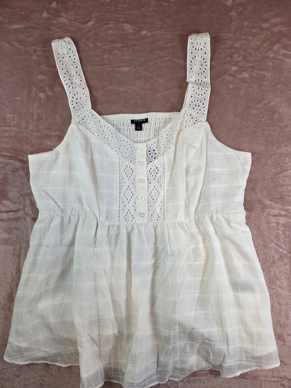 torrid White Eyelet Button-Front Tank